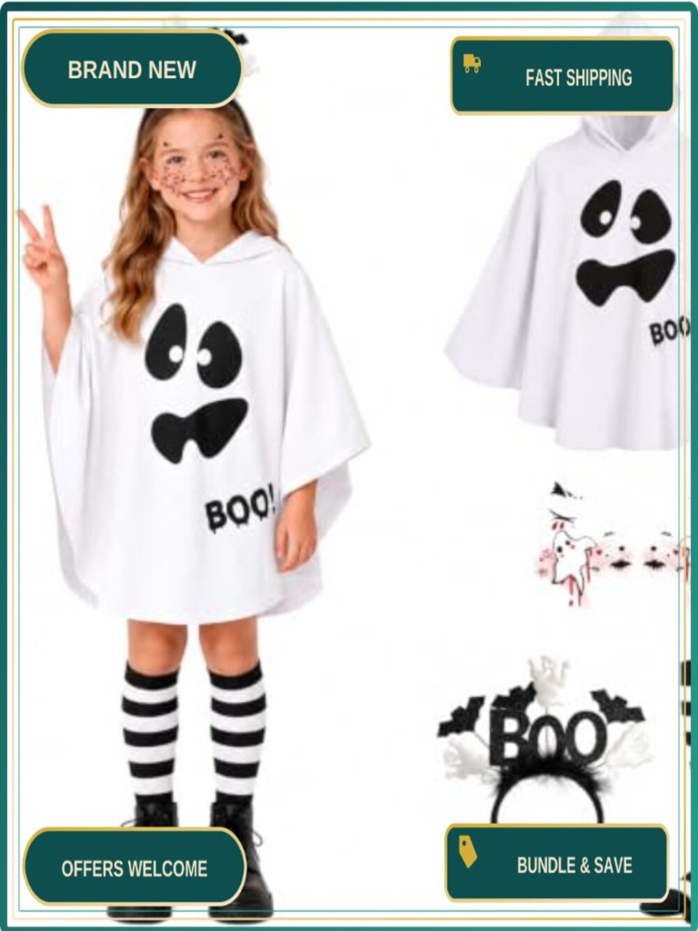 Ghost Halloween Costume Set Cloak Socks Headband Kids Adult Dress Up